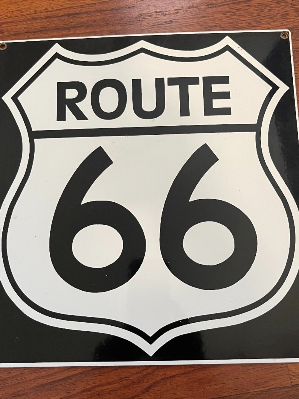 Vintage Porcelain Enameled Iconic Route 66 Sign-Ande Rooney’s 12" x 11-1/4" NEW